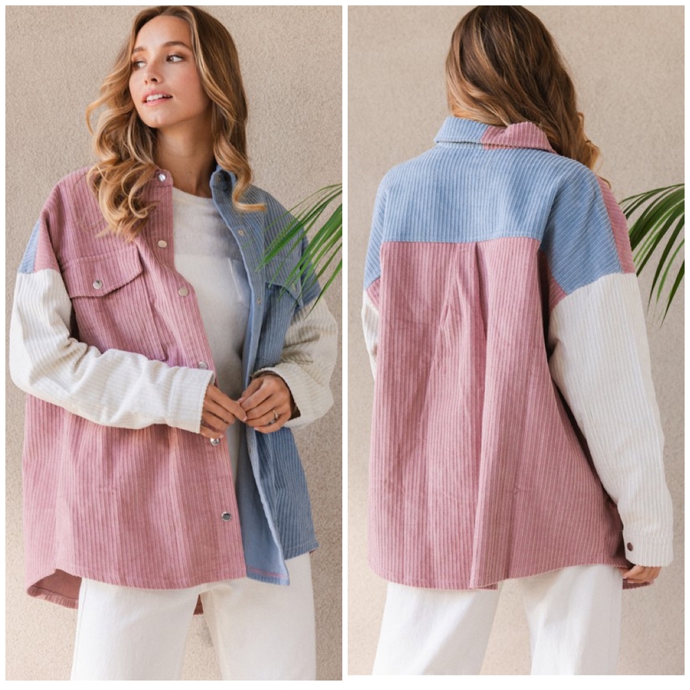 Time After Time Oversized Corduroy Colorblock Shacket